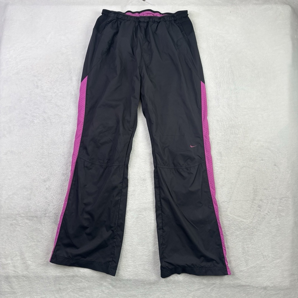 Nike Dri-Fit Black Pink Flared Wind Breaker Sweatpants Activewear Athletic Med